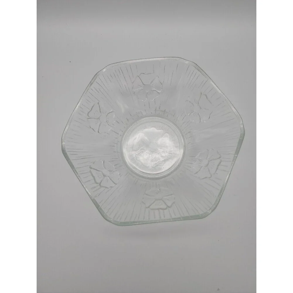 Masserini Primavera Salad Bowl Italy Clear Glass Flower Embossed